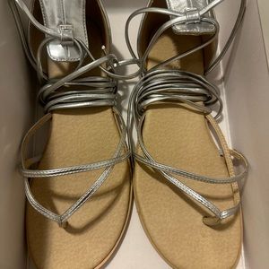 GUESS- Woman ankle lace up sandals Chrome